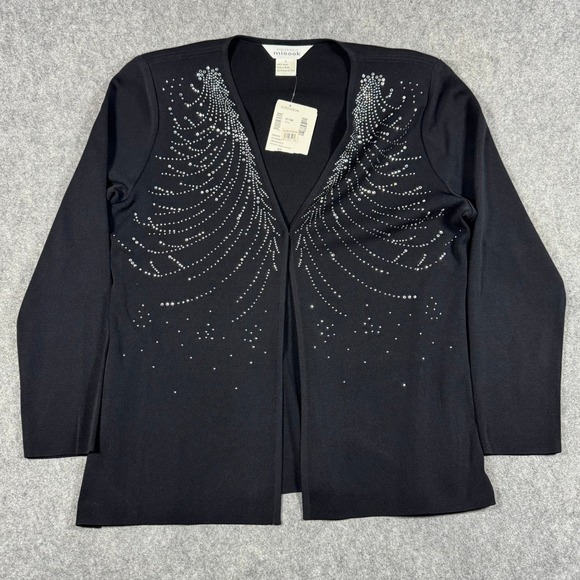 Misook Jackets & Blazers - Misook Jacket Women L Black Rhinestone Embellished Open Front Knit Shoulder Pads